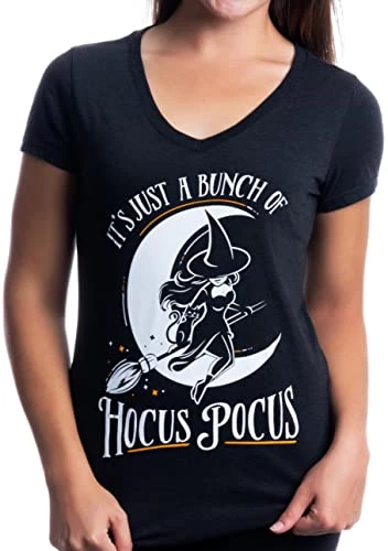 It's Just A Bunch Of Hocus Pocus | Glow In Dark Witchy Halloween T-Shirt, Funny Cute Witch V-Neck Shirt Top For Women-(Vneck,XL) Vintage Black 3 It's Just A Bunch Of Hocus Pocus | Glow In Dark Witchy Halloween T-Shirt, Funny Cute Witch V-Neck Shirt Top For Women-(Vneck,XL) Vintage Black