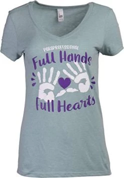 Paraprofessional: Full Hands, Full Hearts | Parapro Educator School Teacher Para-Pro V-Neck T-Shirt Top For Women-(Vneck,2XL)