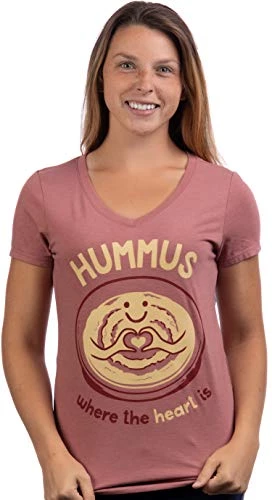 Hummus Where The Heart Is | Cute Funny Silly Food Joke Houmos V-Neck T-Shirt Top For Women-(Vneck,M) Dusty Rose 4 Hummus Where The Heart Is | Cute Funny Silly Food Joke Houmos V-Neck T-Shirt Top For Women-(Vneck,M) Dusty Rose - Image 2