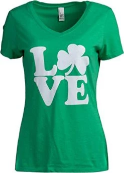 Shamrock Love | Funny St Pat's Paddy Patrick Patty's Green Heart Cute V-Neck T-Shirt For Women