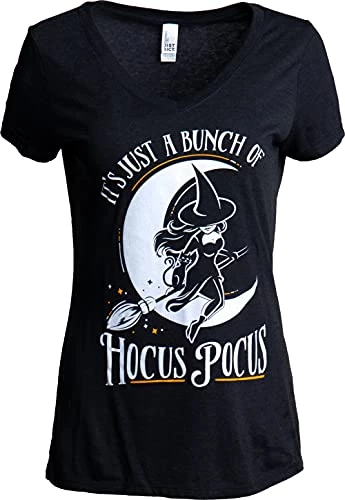 It's Just A Bunch Of Hocus Pocus | Glow In Dark Witchy Halloween T-Shirt, Funny Cute Witch V-Neck Shirt Top For Women-(Vneck,XL) Vintage Black 4 It's Just A Bunch Of Hocus Pocus | Glow In Dark Witchy Halloween T-Shirt, Funny Cute Witch V-Neck Shirt Top For Women-(Vneck,XL) Vintage Black - Image 2