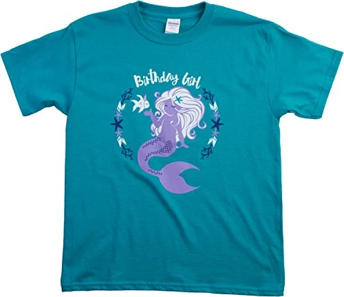 Birthday Girl Mermaid | Mermaid B-Day Party Cute Girly Top, Girl's Unisex T-Shirt - (Youth,S) Teal 4 Birthday Girl Mermaid | Mermaid B-Day Party Cute Girly Top, Girl's Unisex T-Shirt - (Youth,S) Teal - Image 2