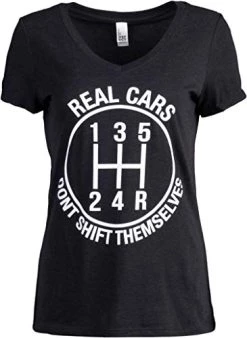 Real Cars Don't Shift Themselves | Funny Auto Racing Mechanic Manual T-Shirt-(Vneck,3XL) Heather Black