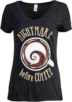 The Nightmare Before Coffee | Funny Cute Saying Women's Cafe Mug Drinker V-Neck T-Shirt