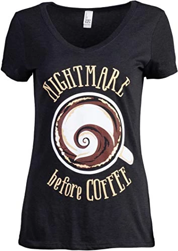 The Nightmare Before Coffee | Funny Cute Saying Women's Cafe Mug Drinker V-Neck T-Shirt 3 The Nightmare Before Coffee | Funny Cute Saying Women's Cafe Mug Drinker V-Neck T-Shirt