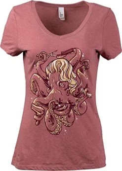 Octopus Hair Stylist | Funny Hairdresser Joke Hairdressing Dressing Humor Cute Graphic V-Neck T-Shirt For Women-(Vneck,L)