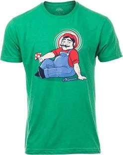80s Plumber's Mushroom Dream | Funny Gamer Humor 90s Joke Retro Graphic T-Shirt For Men Women-(Adult,M) Vintage Green
