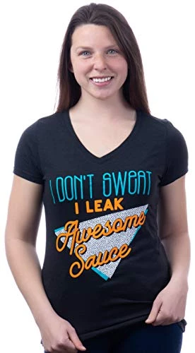 I Don't Sweat, I Leak Awesome Sauce | Funny Workout Work Out Exercise Women's V-Neck Graphic T-Shirt Top-(Vneck,S) Vintage Black 4 I Don't Sweat, I Leak Awesome Sauce | Funny Workout Work Out Exercise Women's V-Neck Graphic T-Shirt Top-(Vneck,S) Vintage Black - Image 2